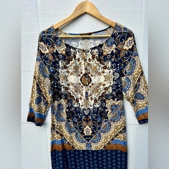 Massimo Dutti print pattern classic navy dress size 4 - Picture 2 of 9